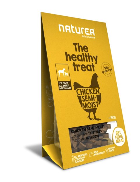 Naturea Kurczak - Bezzbożowe zdrowe, półwilgotne przysmaki dla psów (100g)